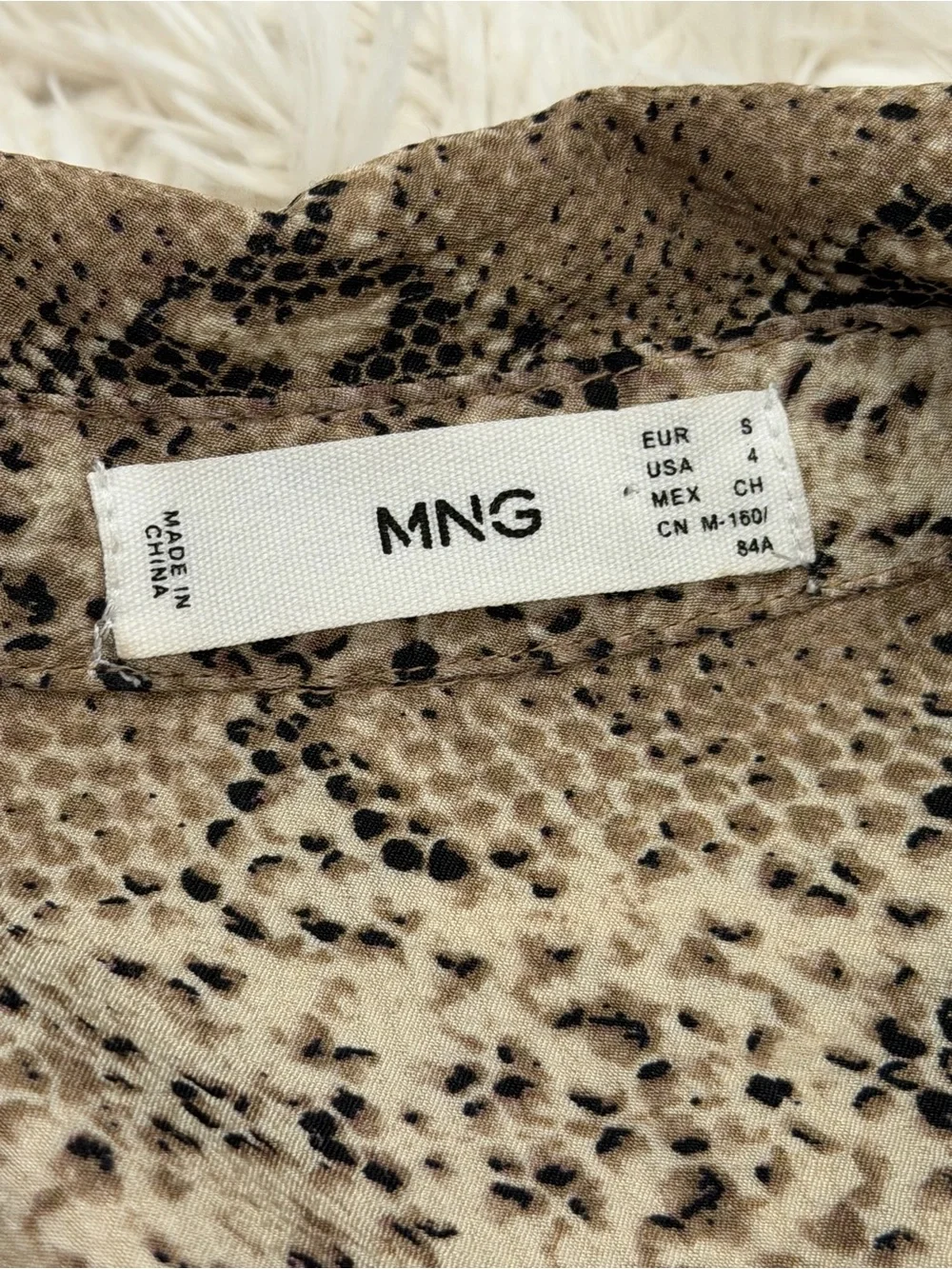 Mango MNG Snake Print Midi Shirt Dress US 4 Long Sleeve Button Front Animal